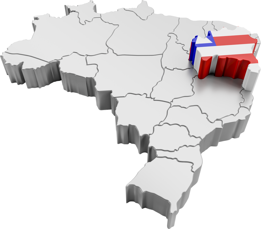 Brazil map with Bahia state flag in 3d render